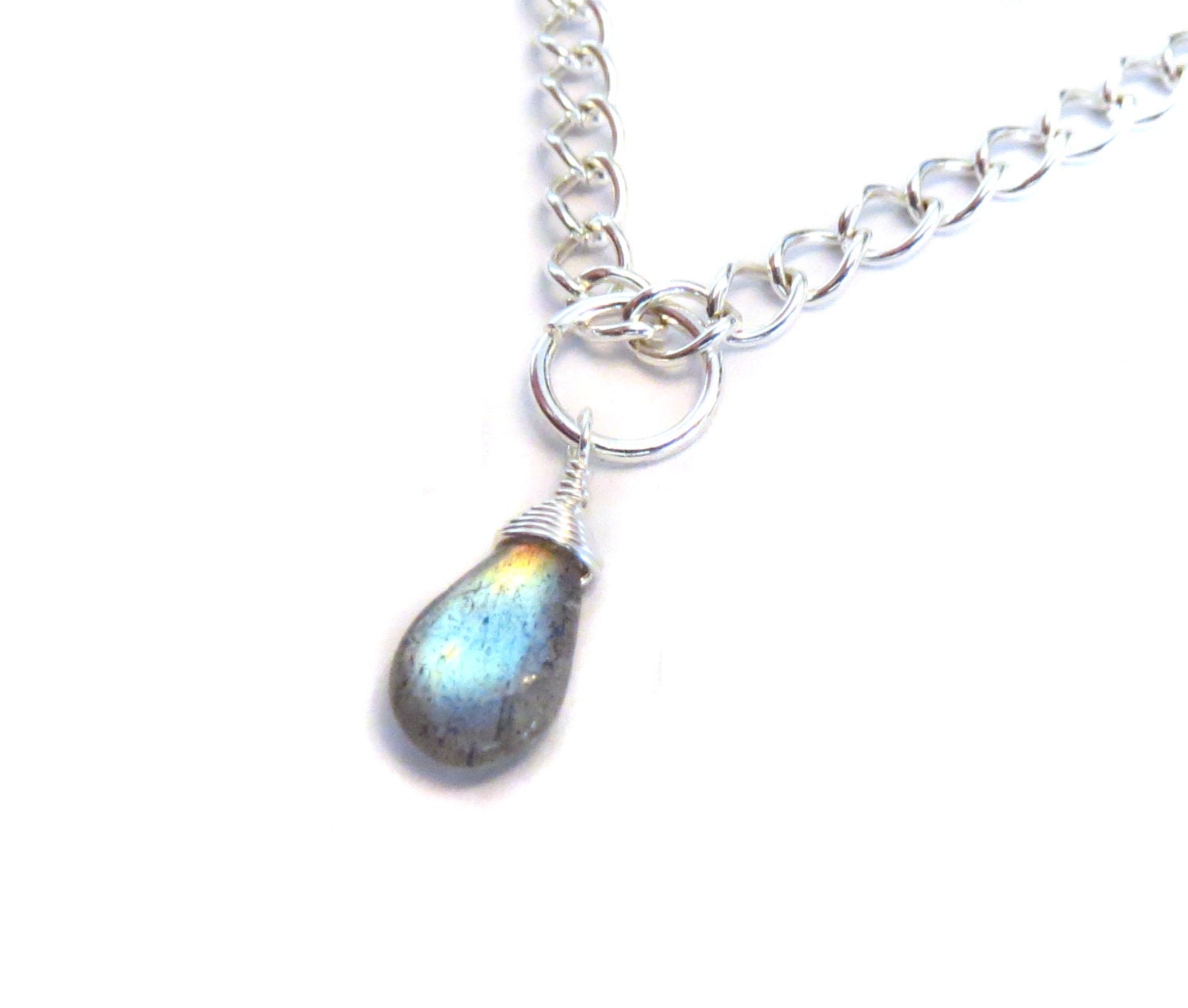 Rainbow Labradorite Necklace - Silver Tear Drop Gemstone Necklace