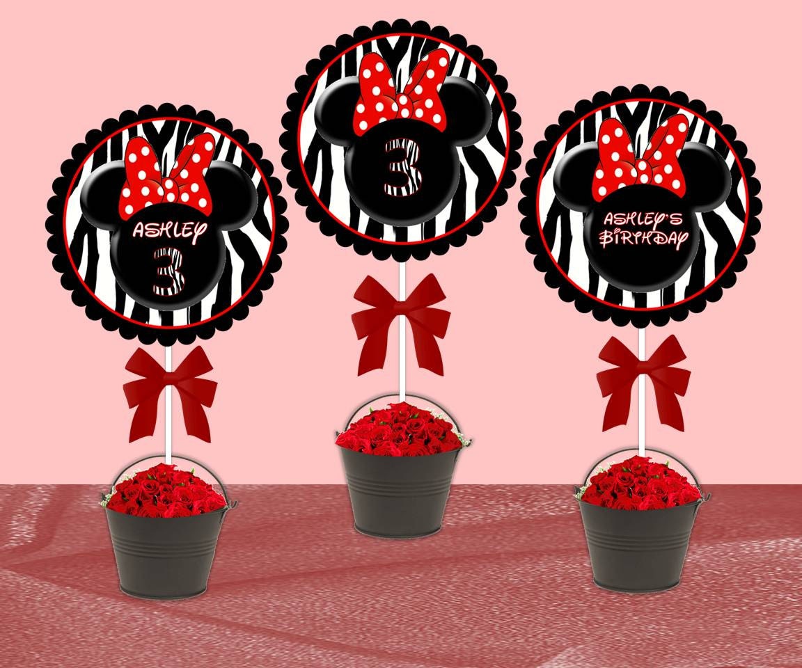 CUSTOM Minnie Mouse Zebra Centerpiece or Sign Set, Printable DIY Minnie Mouse Party Decor, Personalized