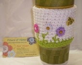 CoffeeCozy - Spring Flowers Hand Crafted Coffee Cozy - Tea Cozy - cold or frozen drink cozy