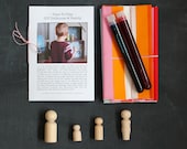 DIY Dollhouse and Wood Peg People Family instructions and supplies, fabric, paint, wooden dolls, kids craft kit