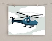 Baby Boy Nursery Art - Helicopter Print - Transportation Decor - Blue, 8x10 - SlightlySprightly