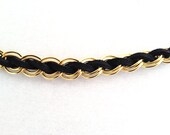 Chain & Suede Woven Arm Candy Bracelet - Single Wrap Style in Double Link Gold Chain