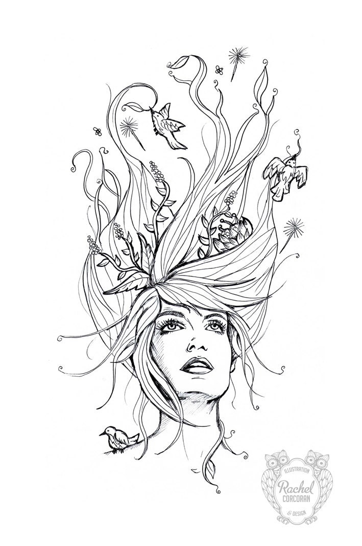 Temporary Tattoo - Florence Welch Portrait - Bird Song - Fake Tattoo - Black and White