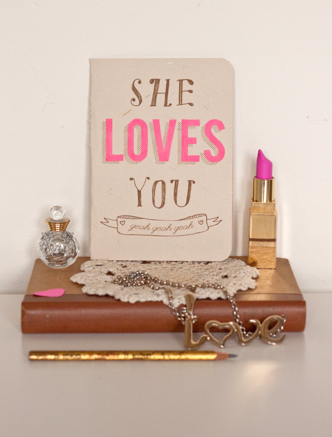 Buy e greeting cards gifts anniversary - Handmade CARD - Romantic Gift - Anniversary Card - Typographic Quote - Love - Neon Pink - Brown - The Beatles - Vintage Lettering - Kraft
