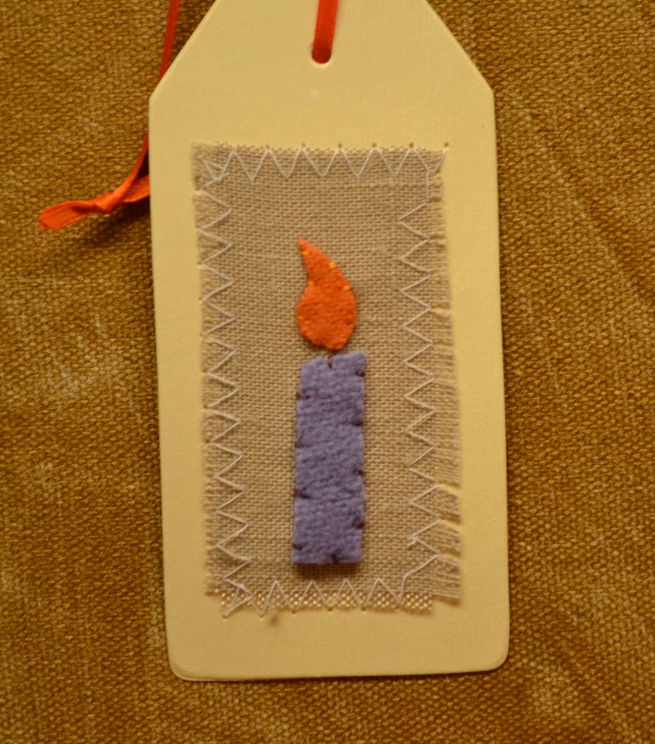 Handmade Birthday Gift Tag - Wool Felt and Linen