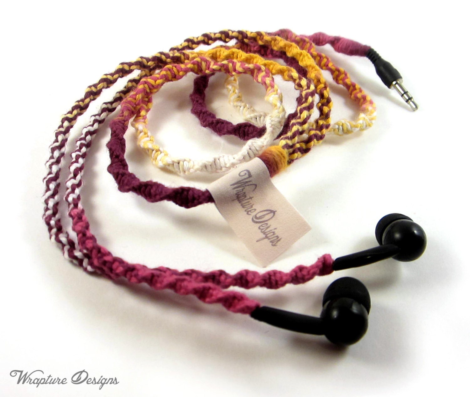 Wrapped Earbuds / Tangle Free Headphones 'Batik' By Wrapture Designs