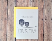 Wedding card congratulations card - mr and mrs card - recycled card - owl card