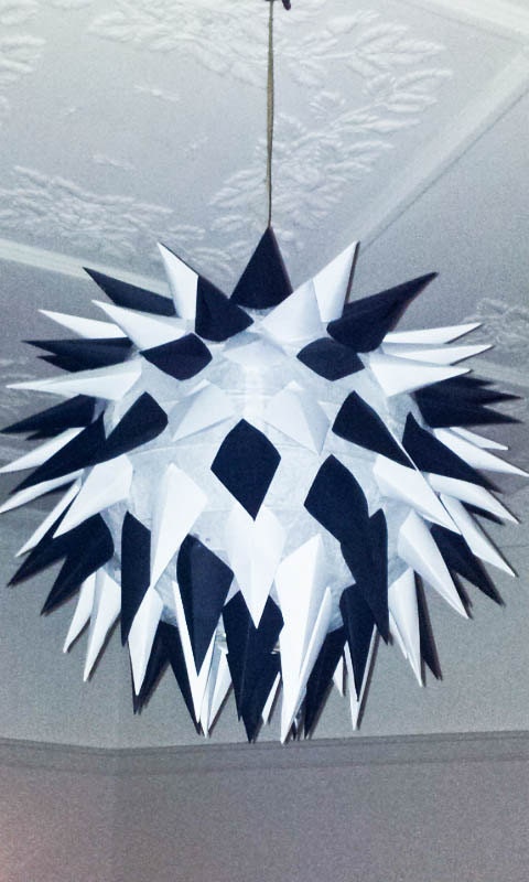 Black and white paper cone hanging light shade - Handmade, Living room light, pendant light