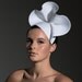 White Sequin Hand Sculptured Clam Shell Wave Hat Fascinator, Burlesque Pin Up Glamour