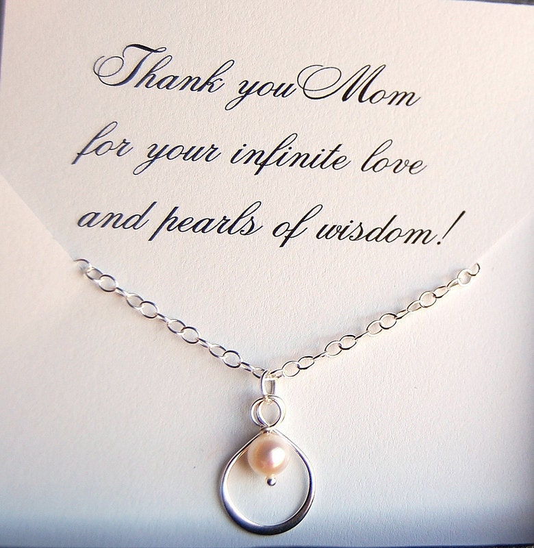 Mother of the Bride/Groom card with silver infinity pearl necklace, Birthday gift for Mom, thank you Mom