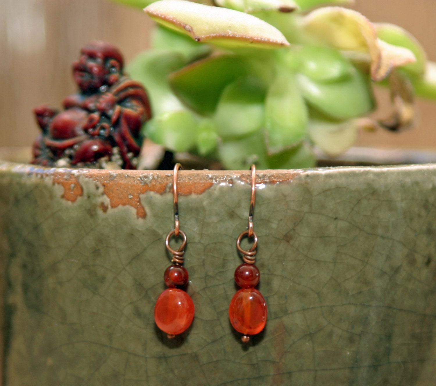 Handmade Earrings With Carnelian, Agate and Antique Copper French Earring Hooks