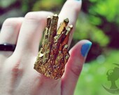large golden quartz cluster ring