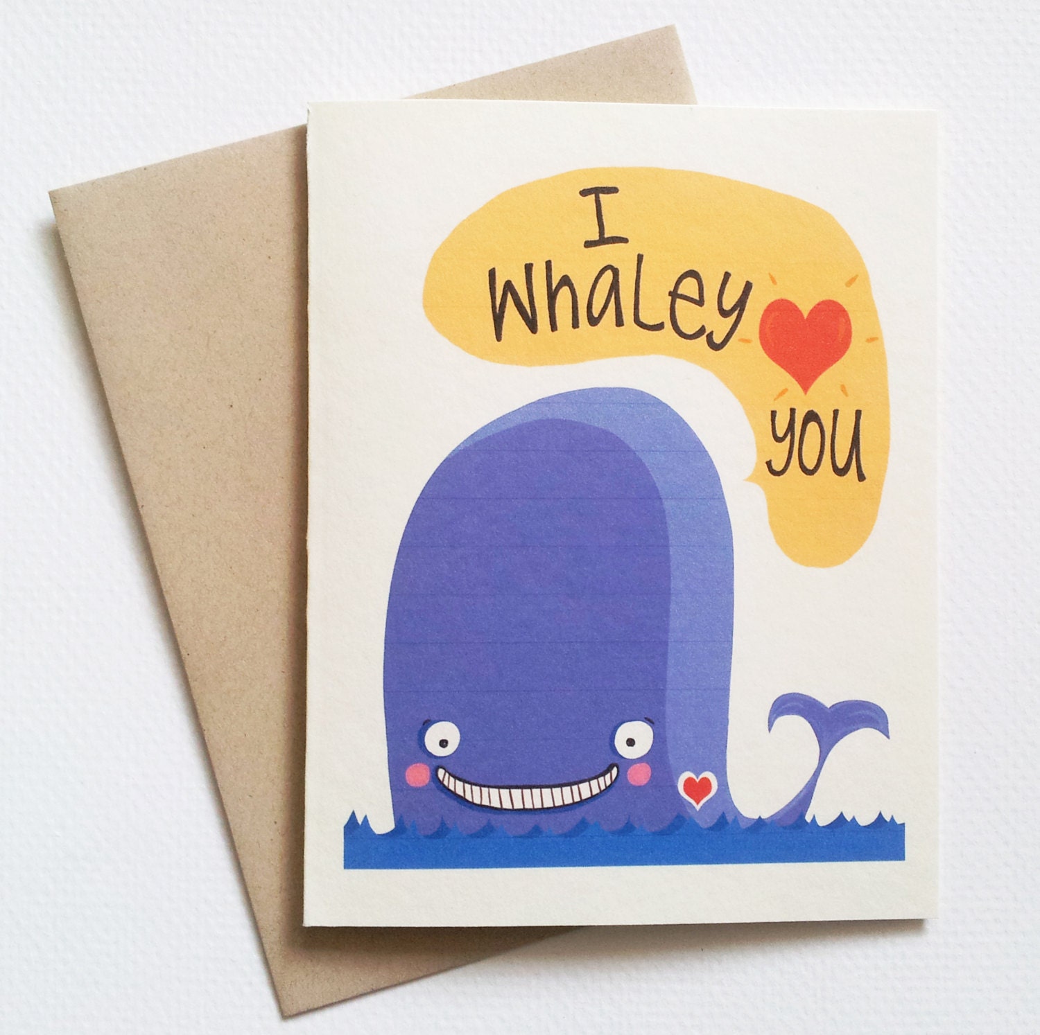 I love you card with blue whale - cute love card with whale - romantic anniversary card  for him her boyfriend girlfriend