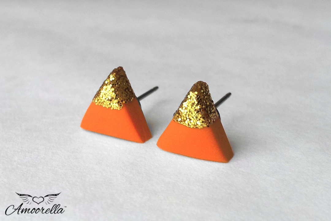 Gold or Silver Dipped Triangle Earrings Stud Post Glitter Titanium Hypoallergenic Lead Nickel Free Minimalist Geometric Jewelry Simple Gift