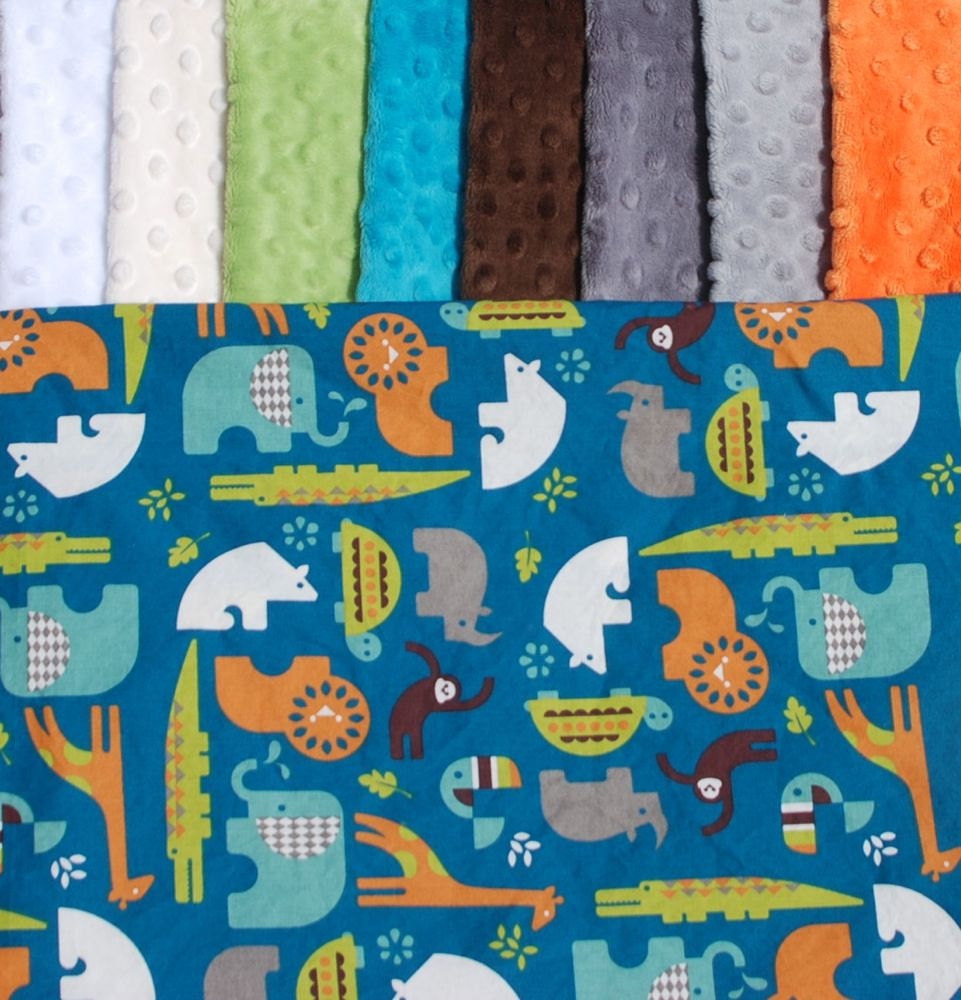 Jungle Animal Baby Blanket - 100% Organic Cotton and Dimple Dot Minky -  Safari Soiree in Teal with Your Choice of Minky Color