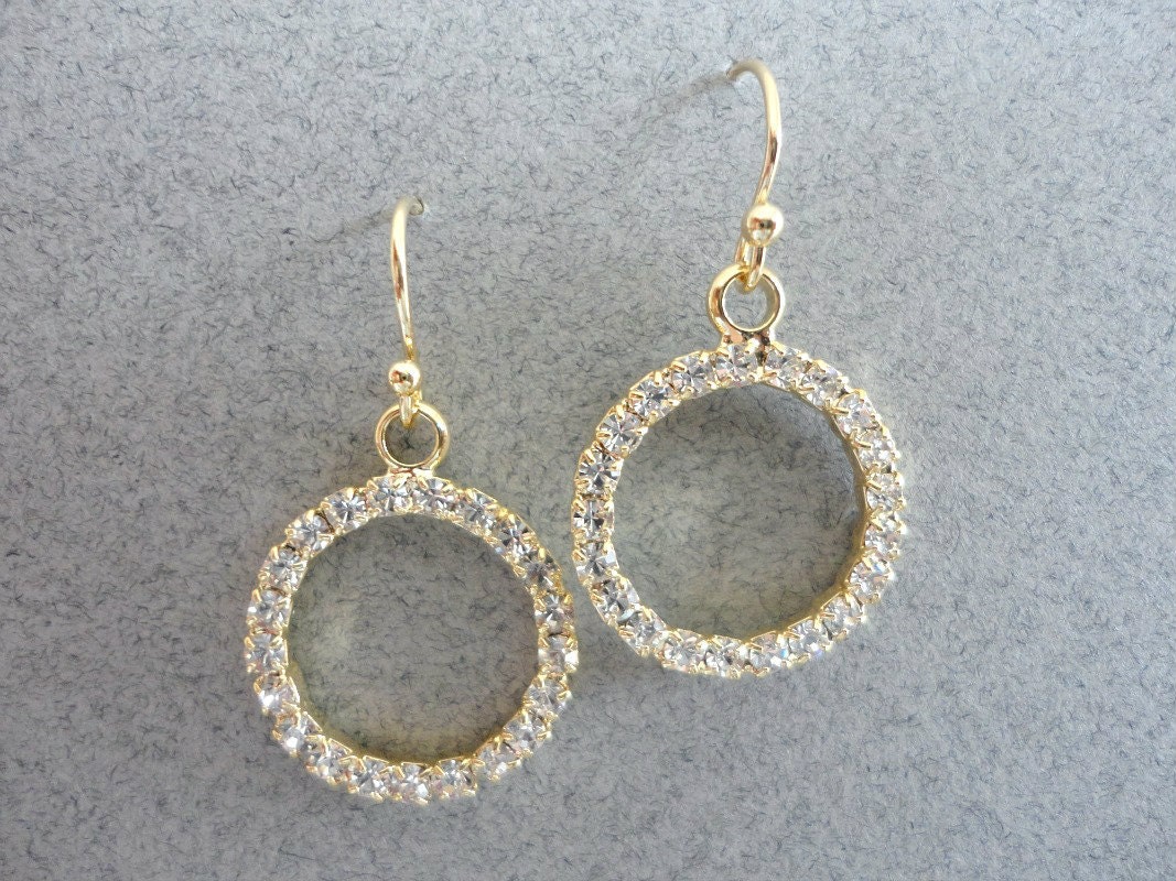 Eternity love earrings in gold, rhinestone circle earrings, mother's day gift, bridal jewelry