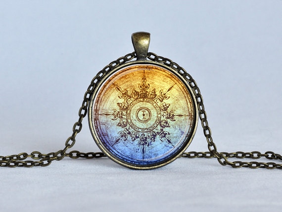 STEAMPUNK COMPASS PENDANT Light Blue Rusty Orange Steampunk Jewelry Compass Necklace Vintage Steampunk Astronomy Pendant Geekery