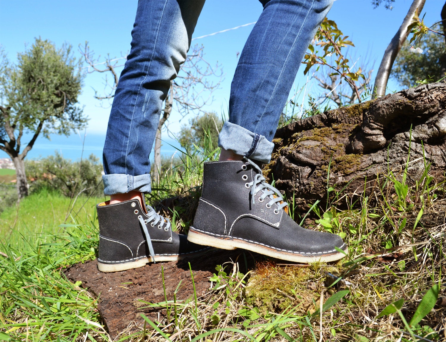 Handmade Curried Leather Women Desert Boots