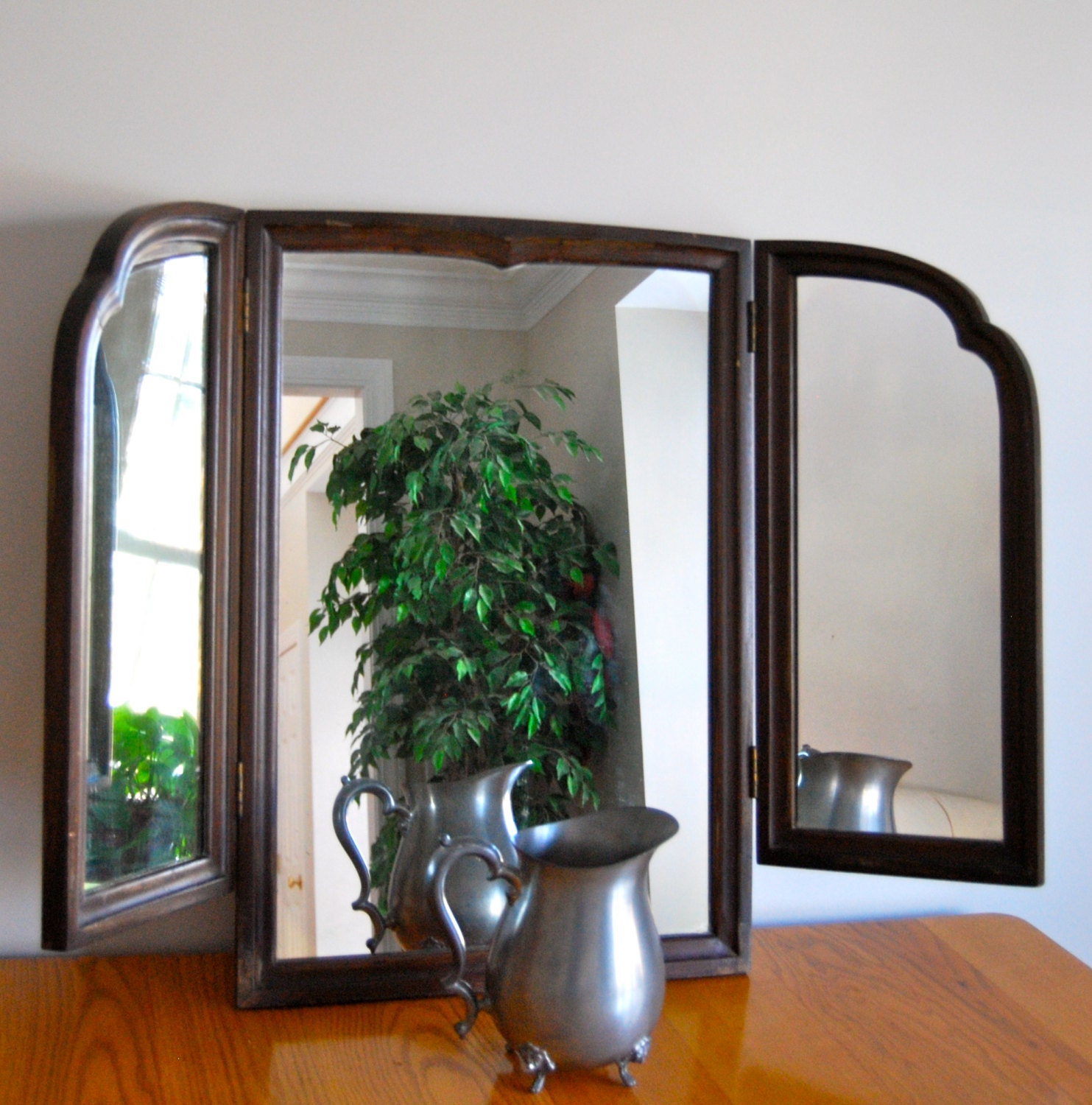 Antique Tri Fold Wood Mirror By SassyVintageFinds On Etsy