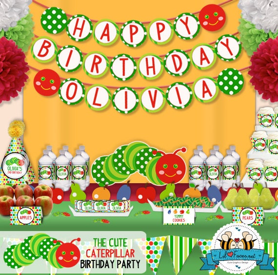 The Cute Caterpillar Birthday Party Package - The Very Hungry Caterpillar Party - Personalized and Editable  - Printable PDF - PK-10
