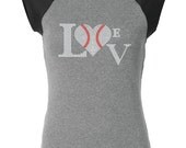 Love - Raglan Rhinestone Bling T-Shirt (Baseball or Softball)