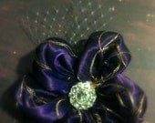 she's royal -  flower Russian veiling green button hairclip// purple and green, girl teen adult // country cottage hairclip