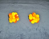 Vintage Flower Earrings - Bright Orange and Yellow - Late 1960s Made in West Germany