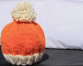 Orange and White Baby Hat with large Pom-Pom