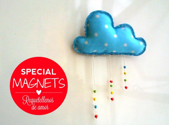 Handmade fridge magnet stuffed rainy cloud plushie eco friendly  CIJ