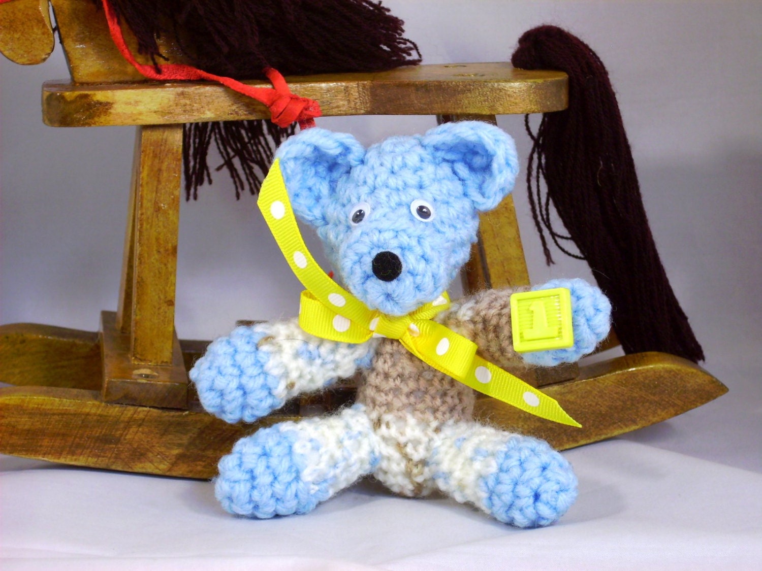 Amigurumi Schminkies Artist Bear 4 inch Baby Blue Spring Sprung Teddy Bear Stuffed Animal Mini Toy