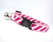 Cat Collar - "Raspberry Beret" - Berry Pink & White Stripes