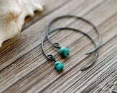 Turquoise Stack Oxidized Silver Hoop Earrings, Handmade Jewelry, Gift for Her, Simple Jewelry
