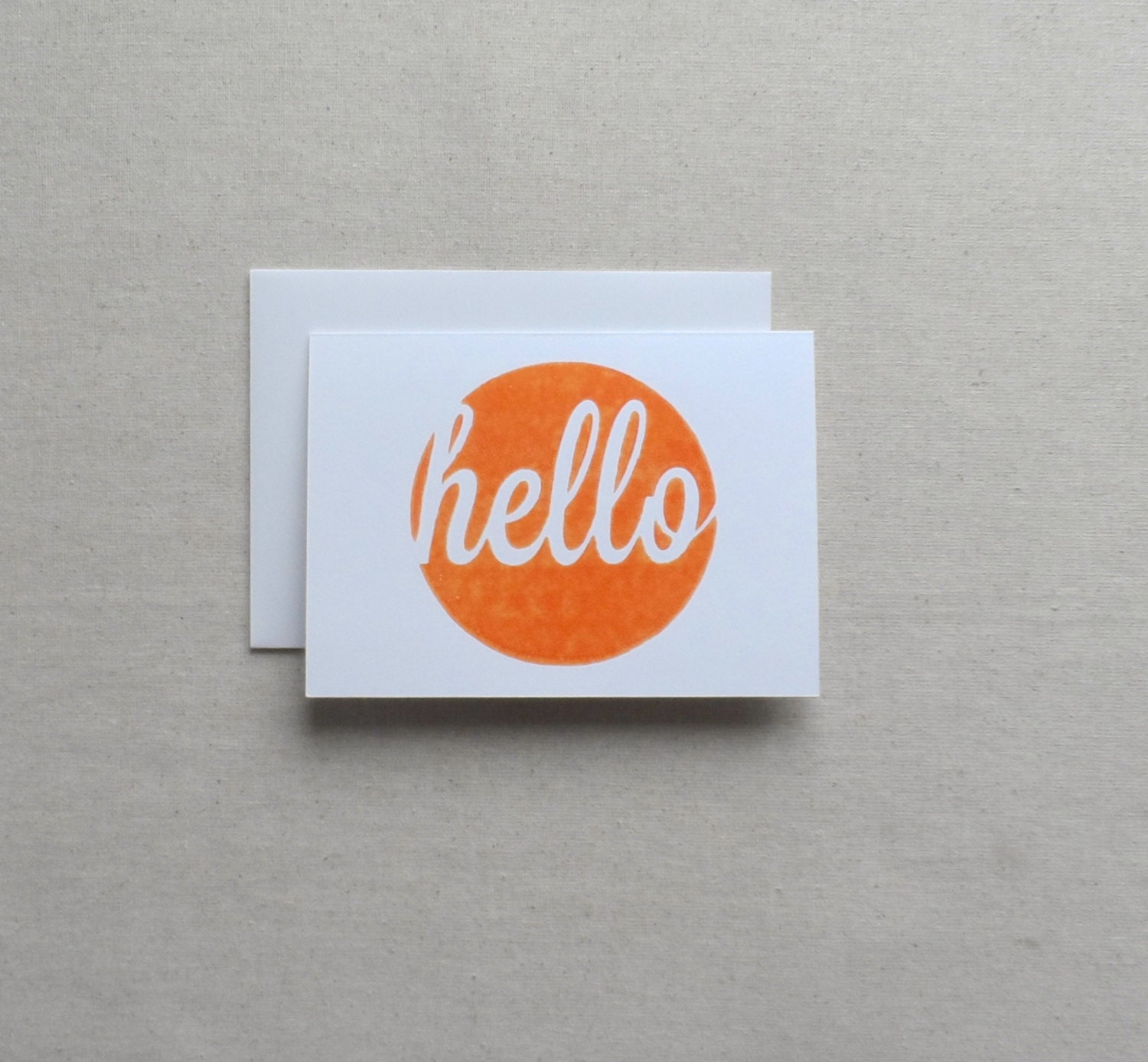 Hello Note Card Set / 3 Pack / Blank / Orange / Linocut