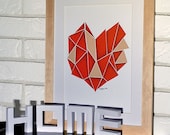 handmade original modern artwork mosaic red heart valentine's day love gift geometric abstract collage pencil home decor not a print red