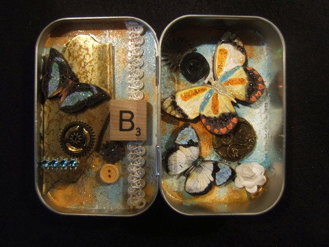 Butterfly mixed media altered art altoids assemblage tin