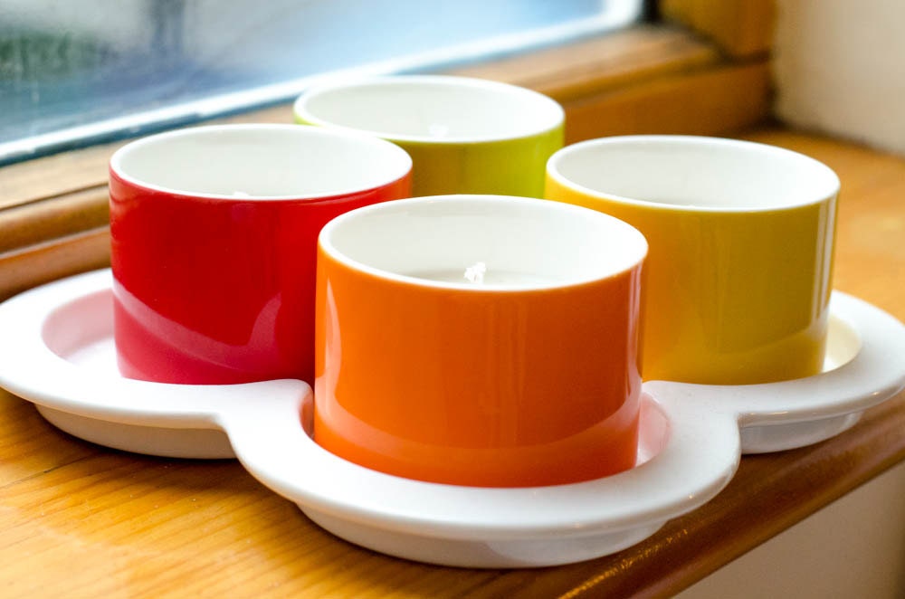 Scented Soy Candle reusable multi coloured Dinner Set Strawberry Lime Vanilla Apple