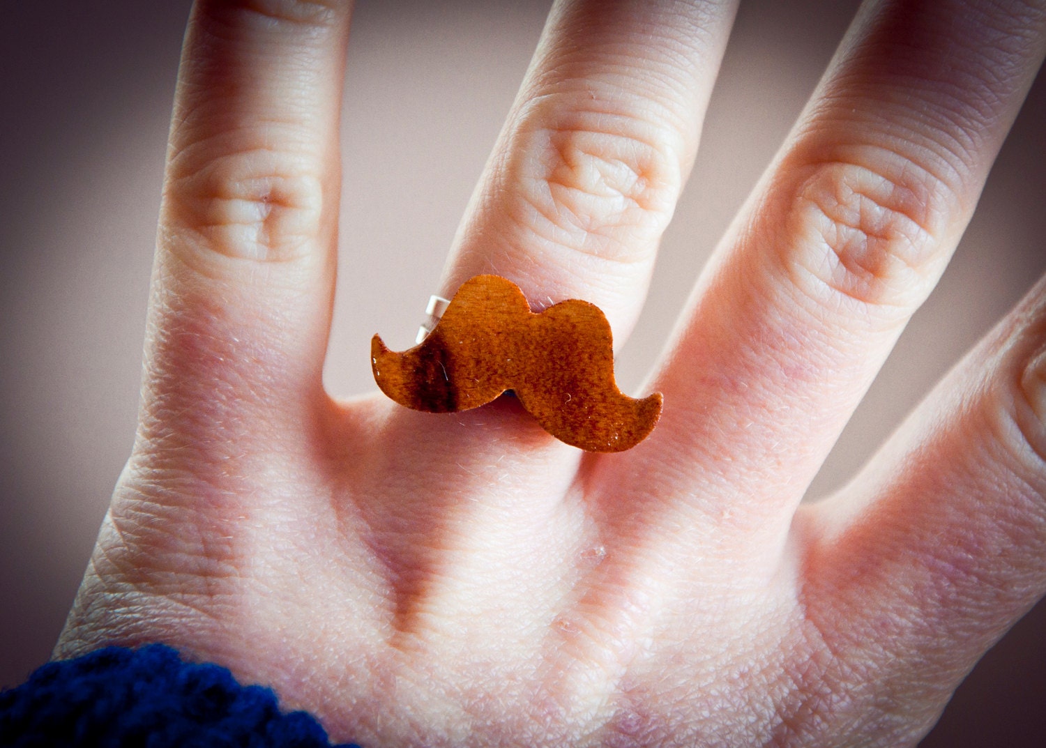 1 mustache ring - handmade wooden moustaches