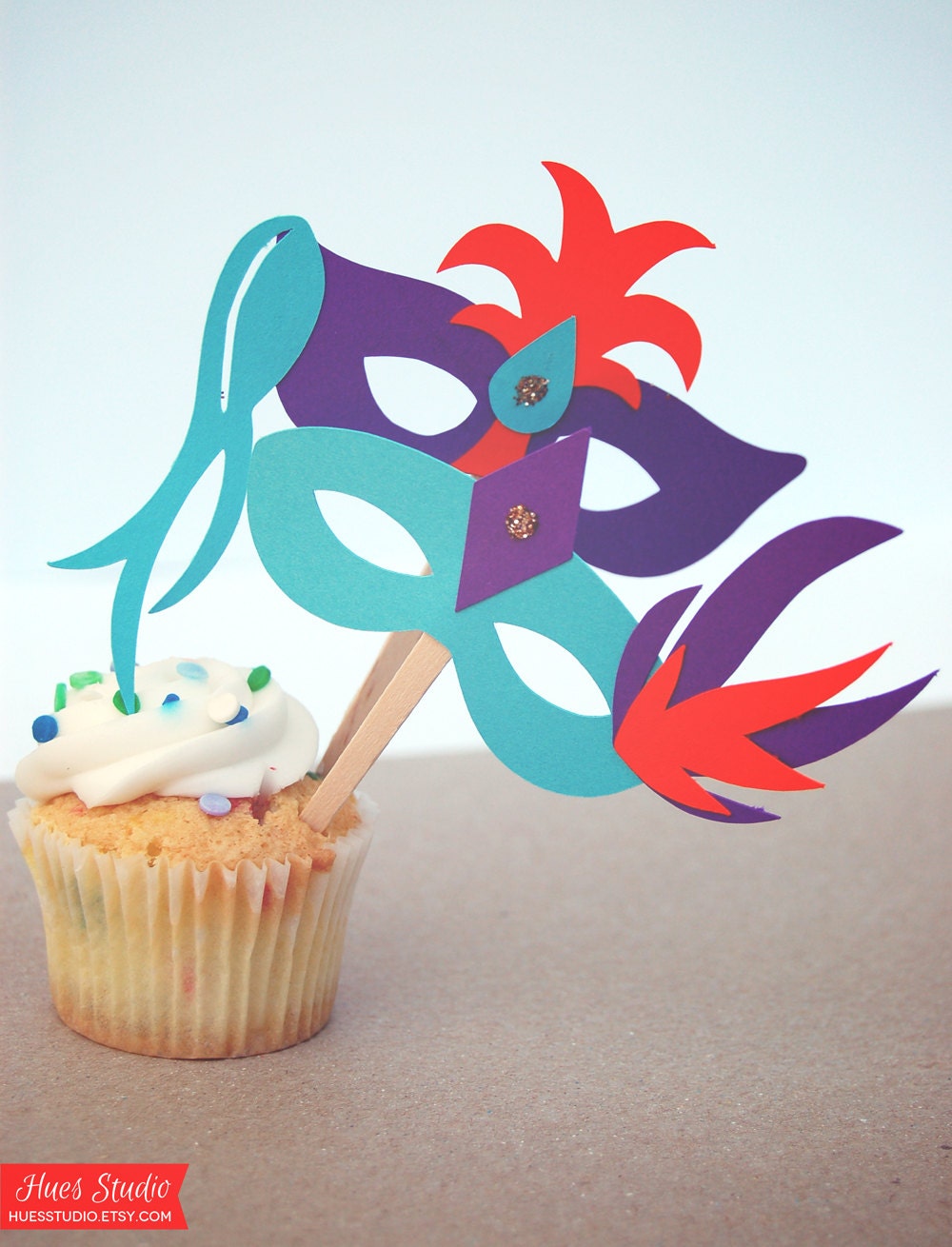 Mardi Gras Masquerade Cupcake Toppers - Custom Party Decoration (Set of 12) - Hues Studio Il_570xn