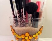 Makeup brush holde,Classic golden flower makeup brush holder, makeup organizer, handmade glass, mother gift, bridal gift, birthday gift