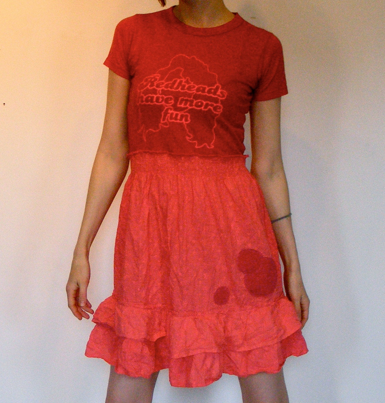 Women's Upcycled T-Shirt Dress for Summer Redheads, Eco and Recycled Pink Cottons - lovemadevisiblestore