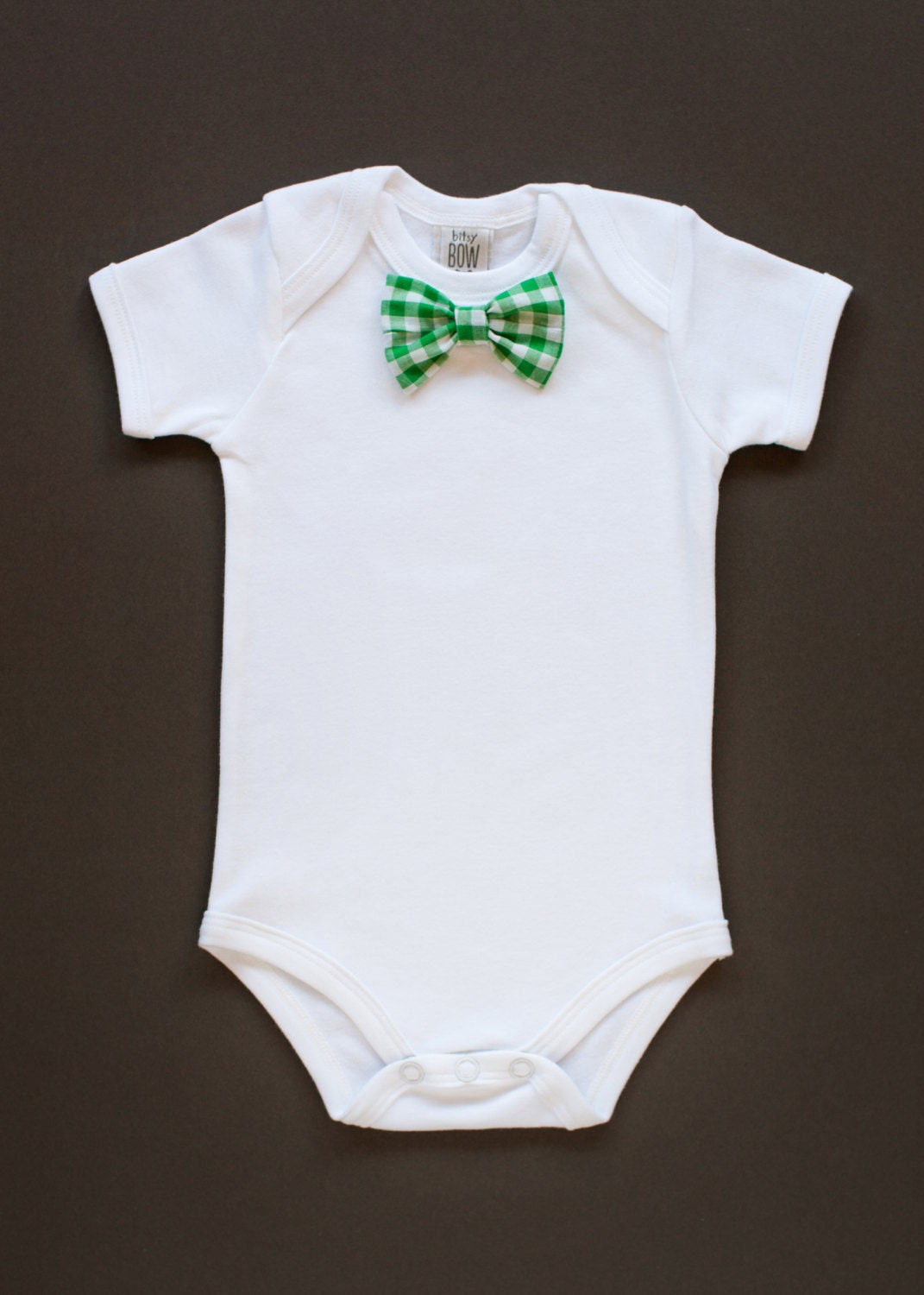 Green plaid bow tie onesie (free shipping)