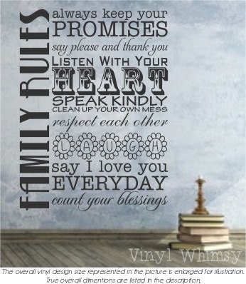 Subway Vinyl Art - Family Rules Always Keep Your Promises Say Please And Thank You Listen With Your Heart Speak Kindly Clean...- MVDLC0132