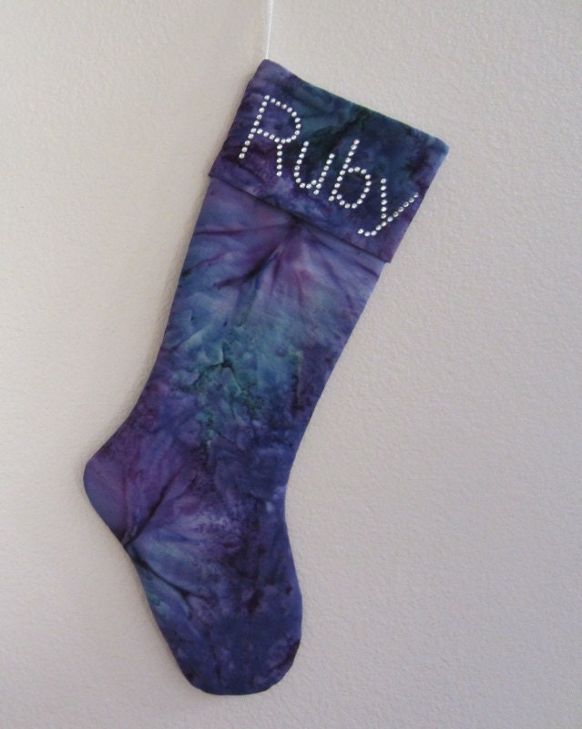 Personalized Purple Christmas Stocking - Fun, Colorful, Funky, Bright, Batik - Rhinestone or fabric personalization