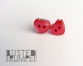 Red Mini Heart Earrings - Sew Button Earrings - Valentines Day - Surgical Steel Posts
