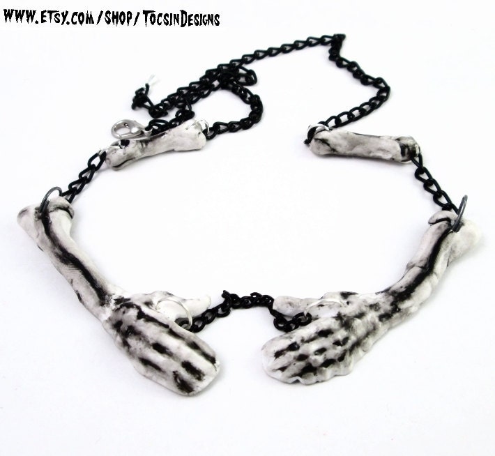 SKELETON HANDS NECKLACE goth psychobilly  deathrock horror