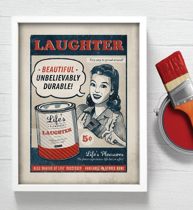 Vintage art print / retro illustration, vintage women, funny print  / "Laughter" / 12"x16"