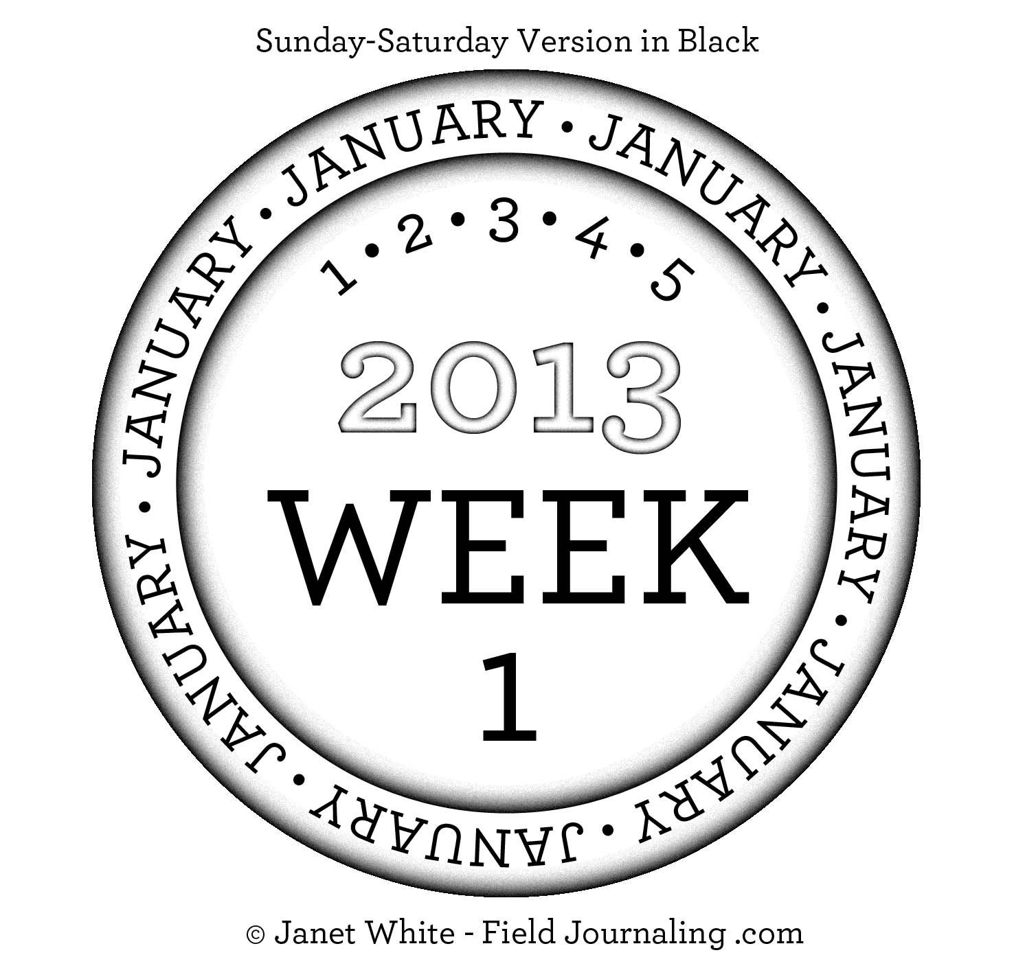 Sunday - Saturday Digital Date Stamps for the 52 weeks of 2013