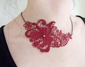 SALE gothic lace choker necklace dark red steampunk necklace Victorian  vintage chain medieval handcrafted Fabric women jewelry gift