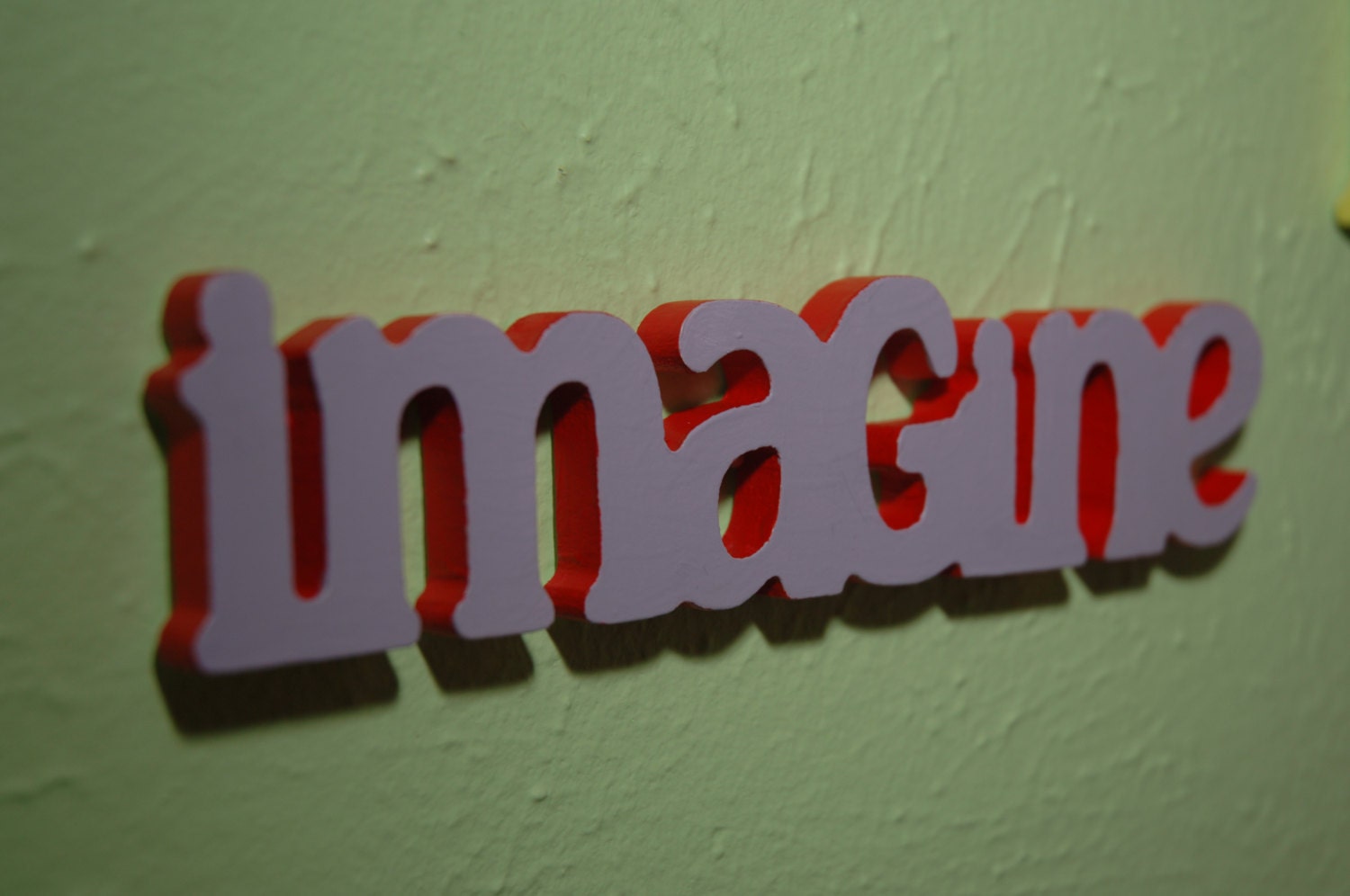 Painted wooden word- Imagine- For nursery word wall- funky nursery décor