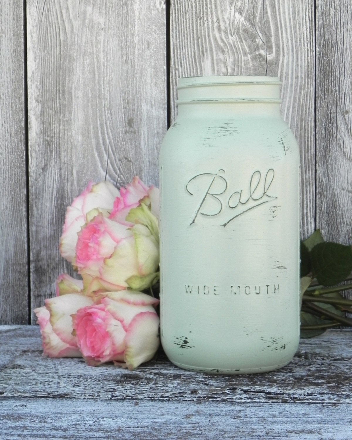 Sage Green SHABBY CHIC Half Gallon Mason Jar for Rustic Wedding Decor, Shabby Chic Mason Jar Large Vase